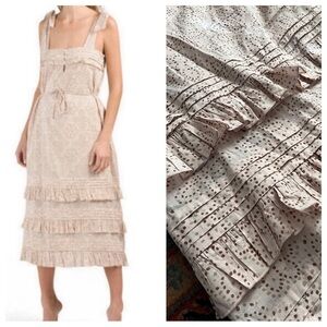 Anthropologie Cleobella Zane Floral Tiered Ruffle Dress ties Midi brown beige S